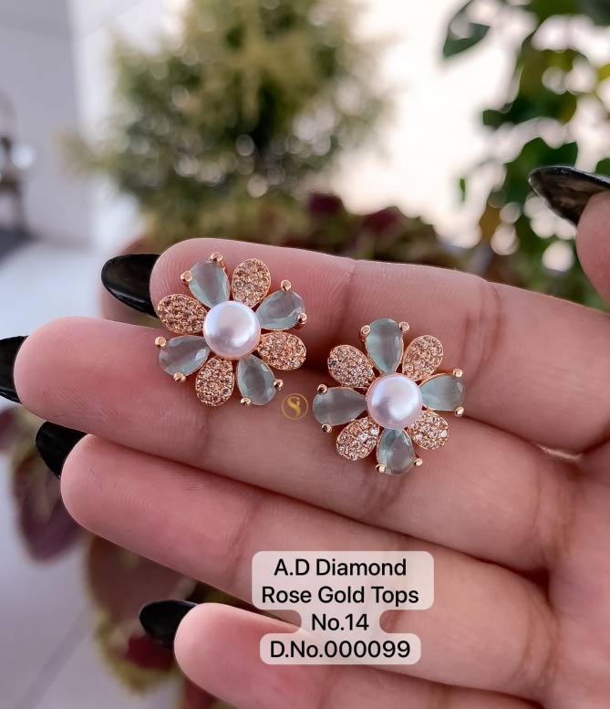 AD Diamond Silver And Rose Gold Tops Earrings Catalog
